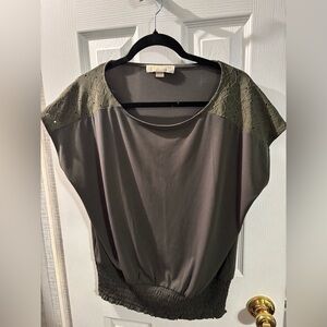 Michael Kors Olive Green Blouse with Textured Shoulders